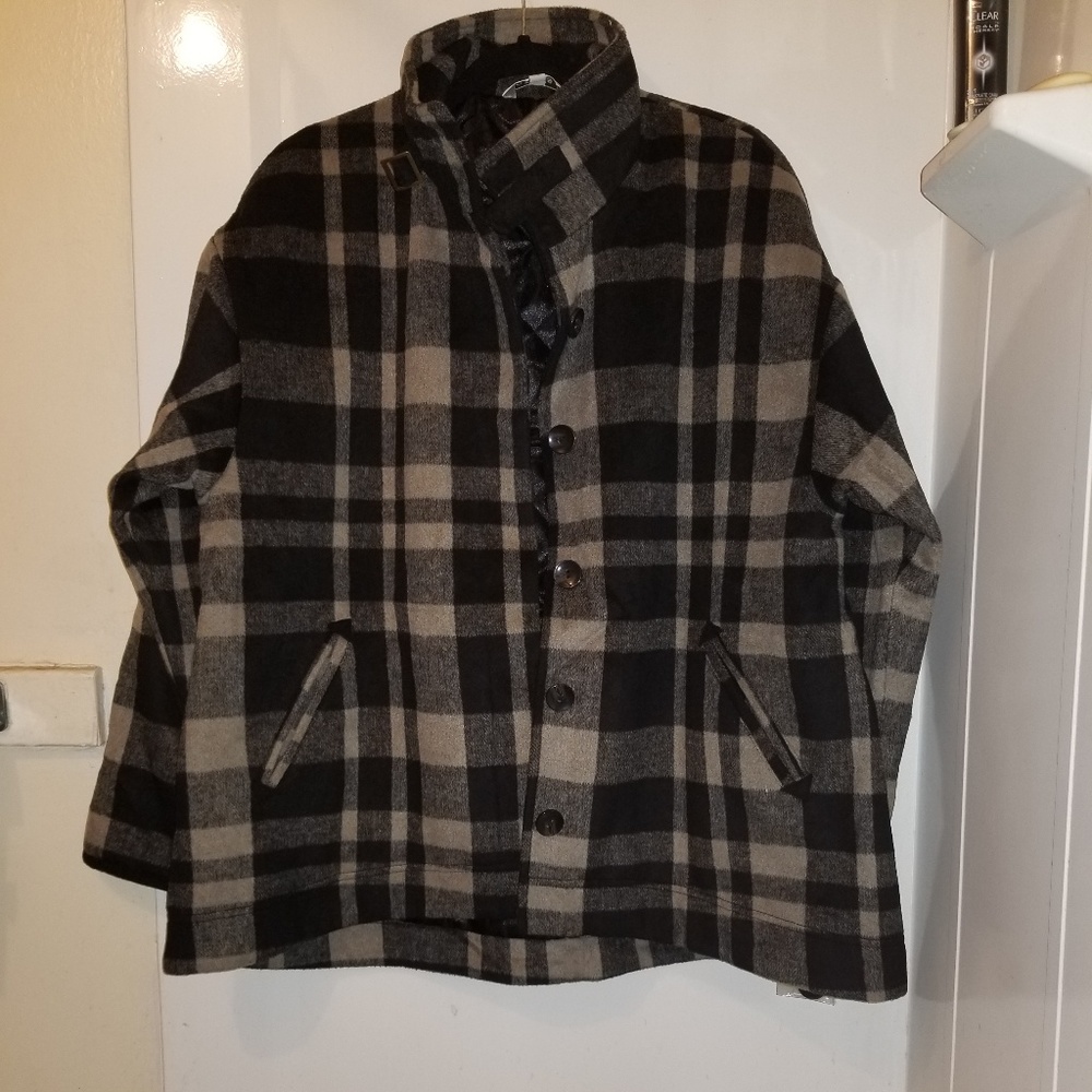 Orvis Womens Plaid Pea Coat | Khaki and Black